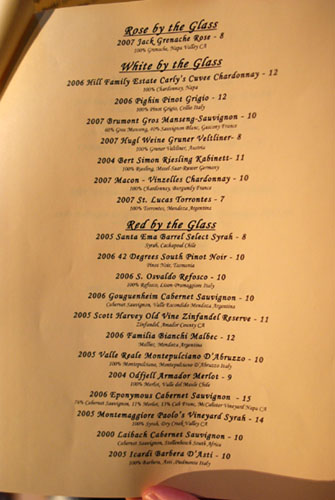 Old Vine Café Beer and Wine List