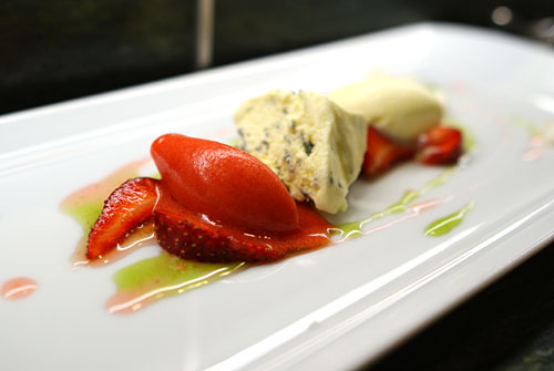 Basil Semifreddo with Strawberries & Olive Oil Ice Cream