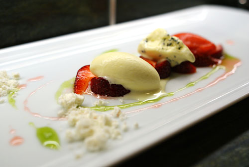 Basil Semifreddo with Strawberries & Olive Oil Ice Cream