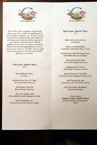 Bar Charlie Menu