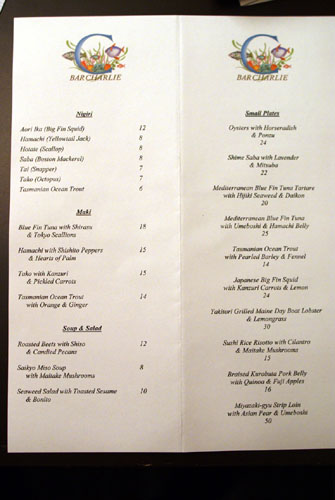 Bar Charlie Menu