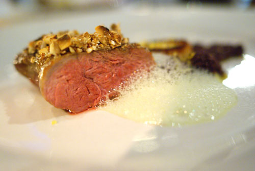 Duck, Almonds, Crispy Skin Puree, Tapenade, Turnips