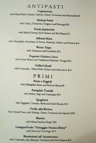 Angelini Osteria Menu