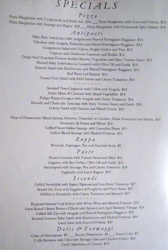 Angelini Osteria Specials Menu