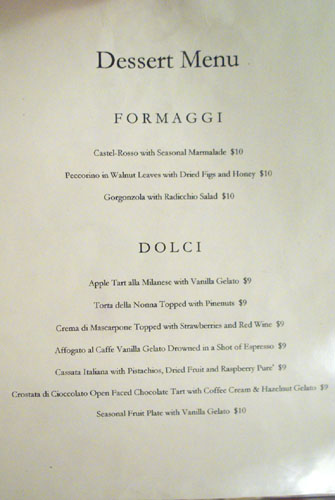 Angelini Osteria Dessert Menu