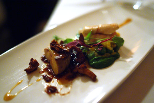 Buttermilk steamed chicken breast and foie gras