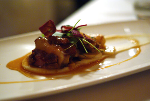 Squab breast and foie gras with squab leg schnitzel