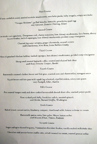 Hatfield's Tasting Menu