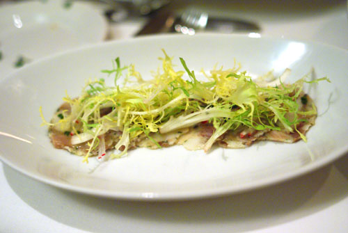 Sliced Pigs Head with Champagne Chive Vinaigrette, Radishes and Frisée