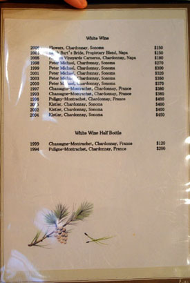 Drink Menu Page 3: White Wine, White Wine Half Bottle