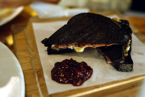 Foie Gras Black Croque Monsieur with Ham Cherry Amaretto