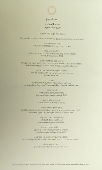 Chef's Table Menu