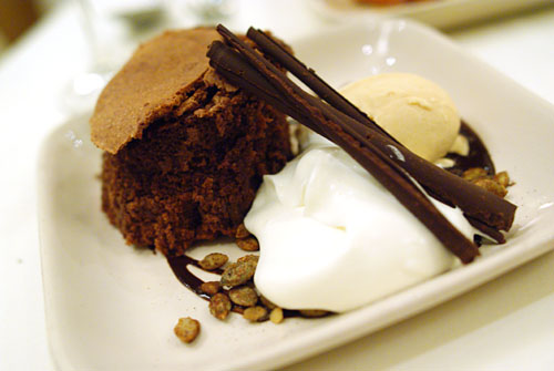 Ibarra Chocolate Cake with Spiced Pepitas and Dulce de Leche Ice Cream