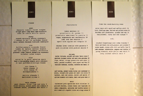 A.O.C. Menu