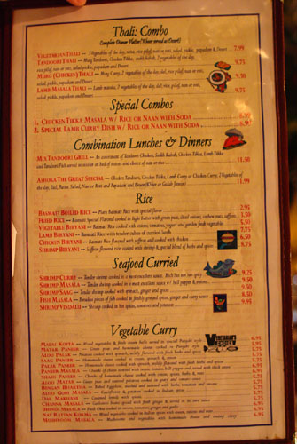 Ashoka the Great Menu