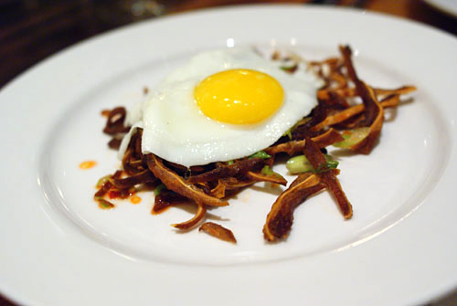 pig ear, chili, lime, fried egg