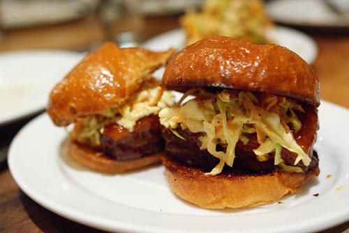 barbeque pork belly sandwiches, slaw