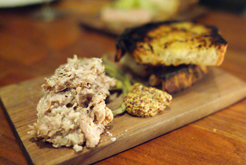 Rillettes, pork, pickles, mustard, toast