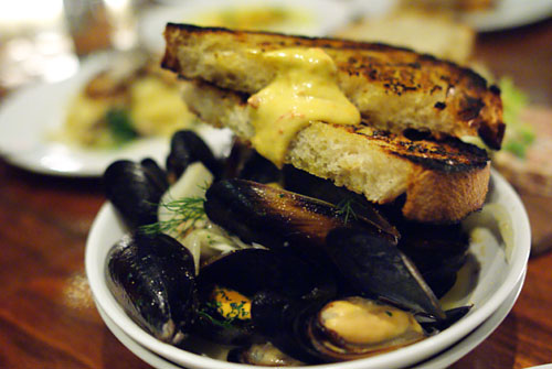 Mussels, fresh flageolet beans, fennel pollen, calabrian salsa