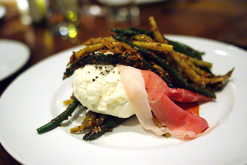 Green beans, burrata, prosciutto, hazelnuts