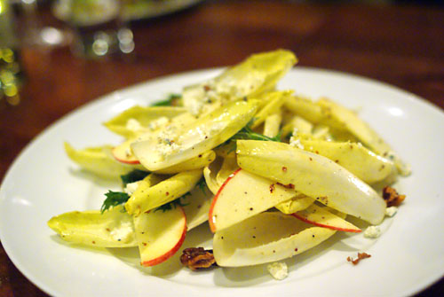 Endive salad, apples, blue cheese, mustard vinaigrette