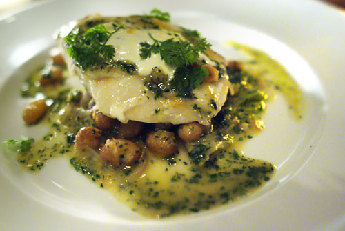 Halibut, fresh cranberry beans, vermouth butter, stewed lettuce