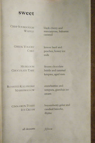 Dessert Menu