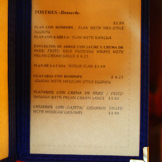 La Casita Mexicana Dessert Menu