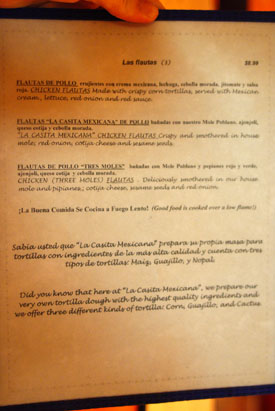 La Casita Mexicana Menu