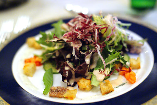 Local Field Greens, English Cucumber, Stone Fruit Vinaigrette