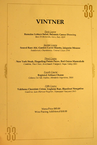 Club 33 Vintner Menu