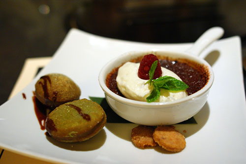 Spicy Chocolate Creme Brulee & Green Tea Beignets