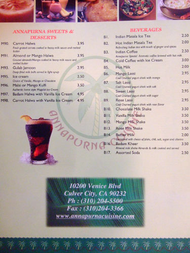 Annapurna Cuisine Menu