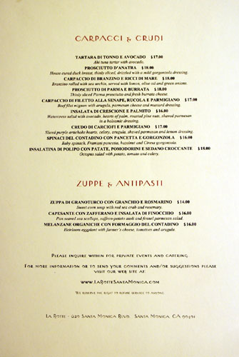 La Botte Menu