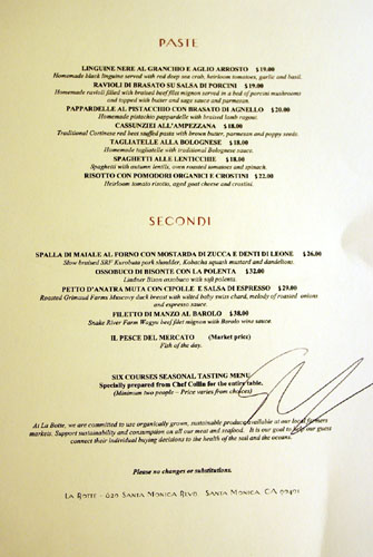 La Botte Menu