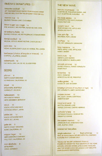 Rivera Drink Menu