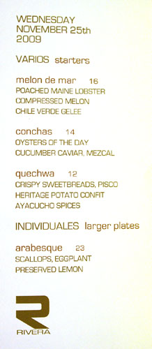 Rivera Specials Menu