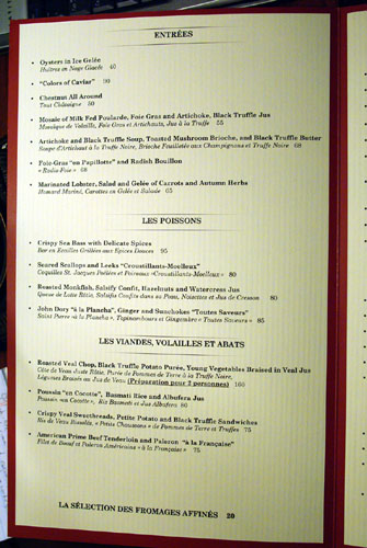 Guy Savoy Menu