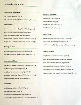 Bashan Wine List