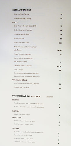 Bar Masa Menu