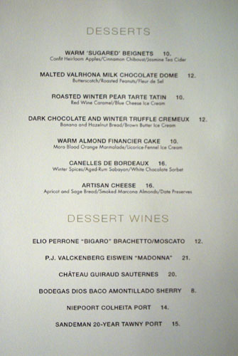 Sage Dessert Menu