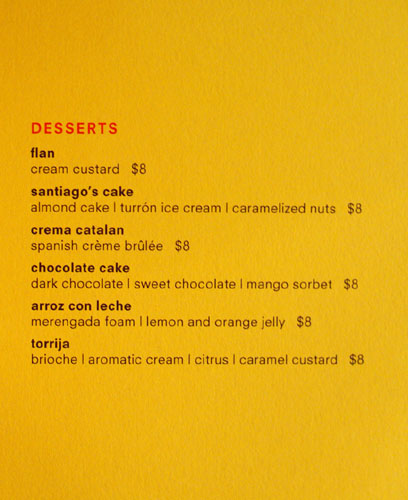 Julian Serrano Dessert Menu