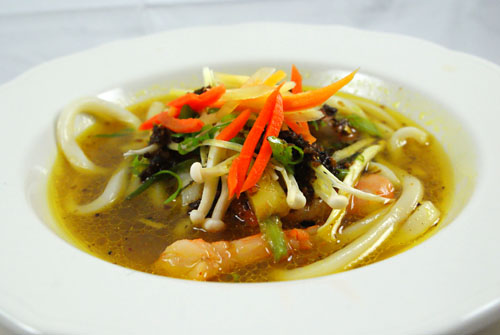 Shrimp, Udon, Kombu-Ginger Dashi, Baby Carrots, Vadouvan Butter