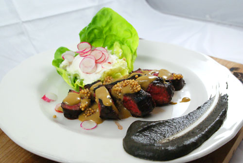 Marinated Hanger Steak, Eggplant, Goat Cheese, Shallots, Radish