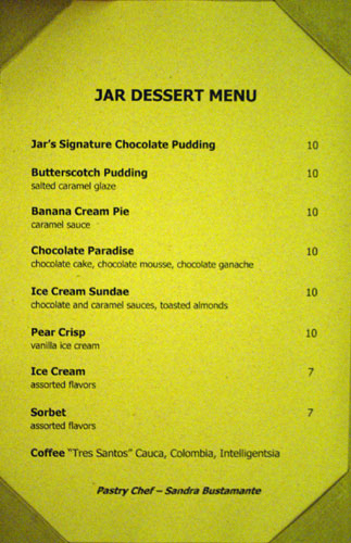 Jar Dessert Menu