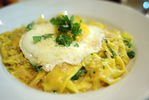 Hand-Torn Egg Pasta with Sunny-Side Egg, Brown Butter & Fines Herbs