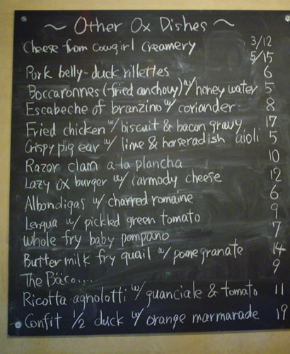 Lazy Ox Canteen Chalkboard Menu