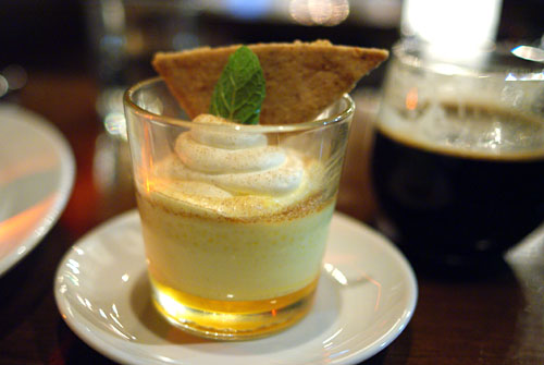 Orange Flan with Brandy Cream & Hazelnut Cookie