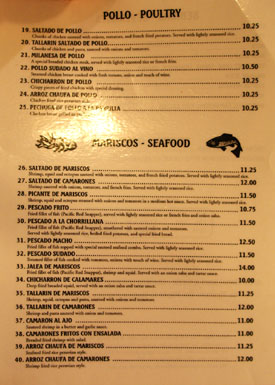 Mario's Peruvian Seafood Menu