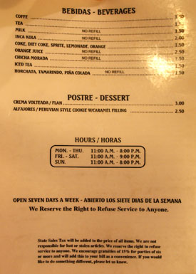 Mario's Peruvian Seafood Menu